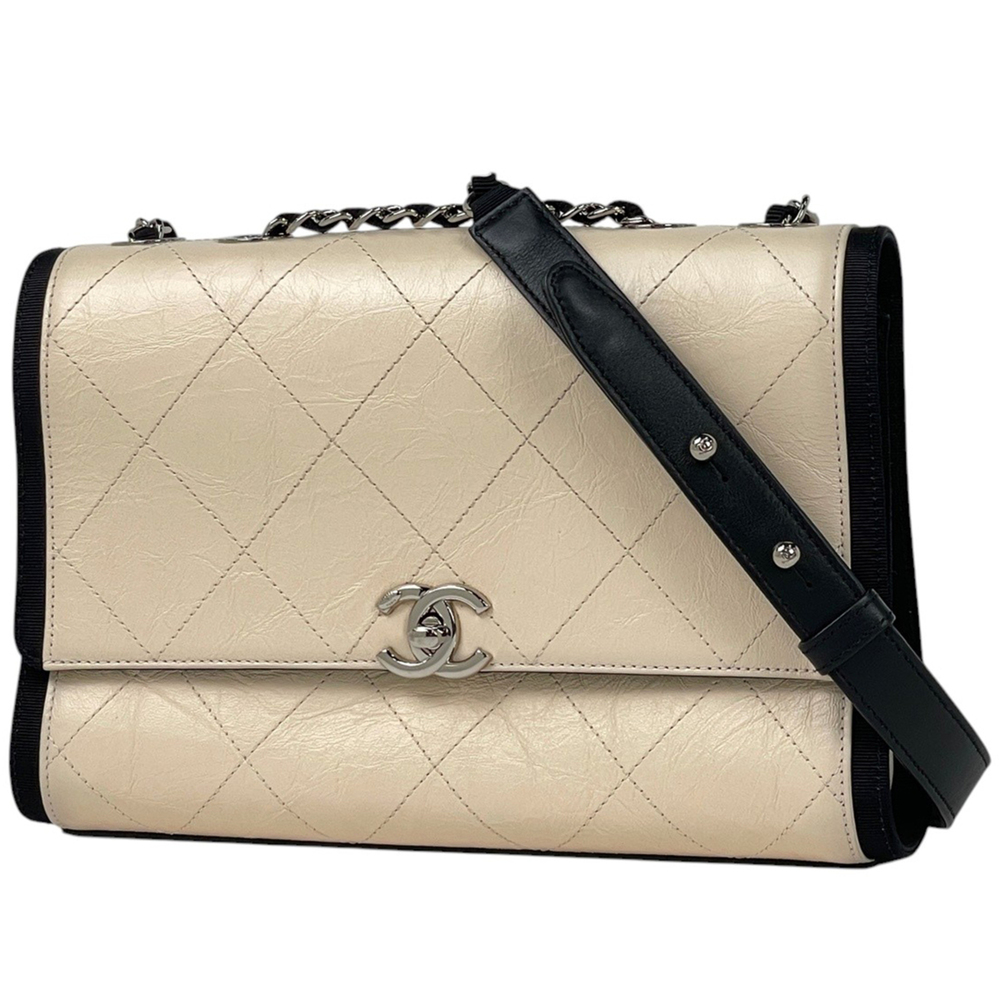 Chanel CHANEL Shoulder Bag Coco Mark Matelassé Double Chain Bicolor Leather B...